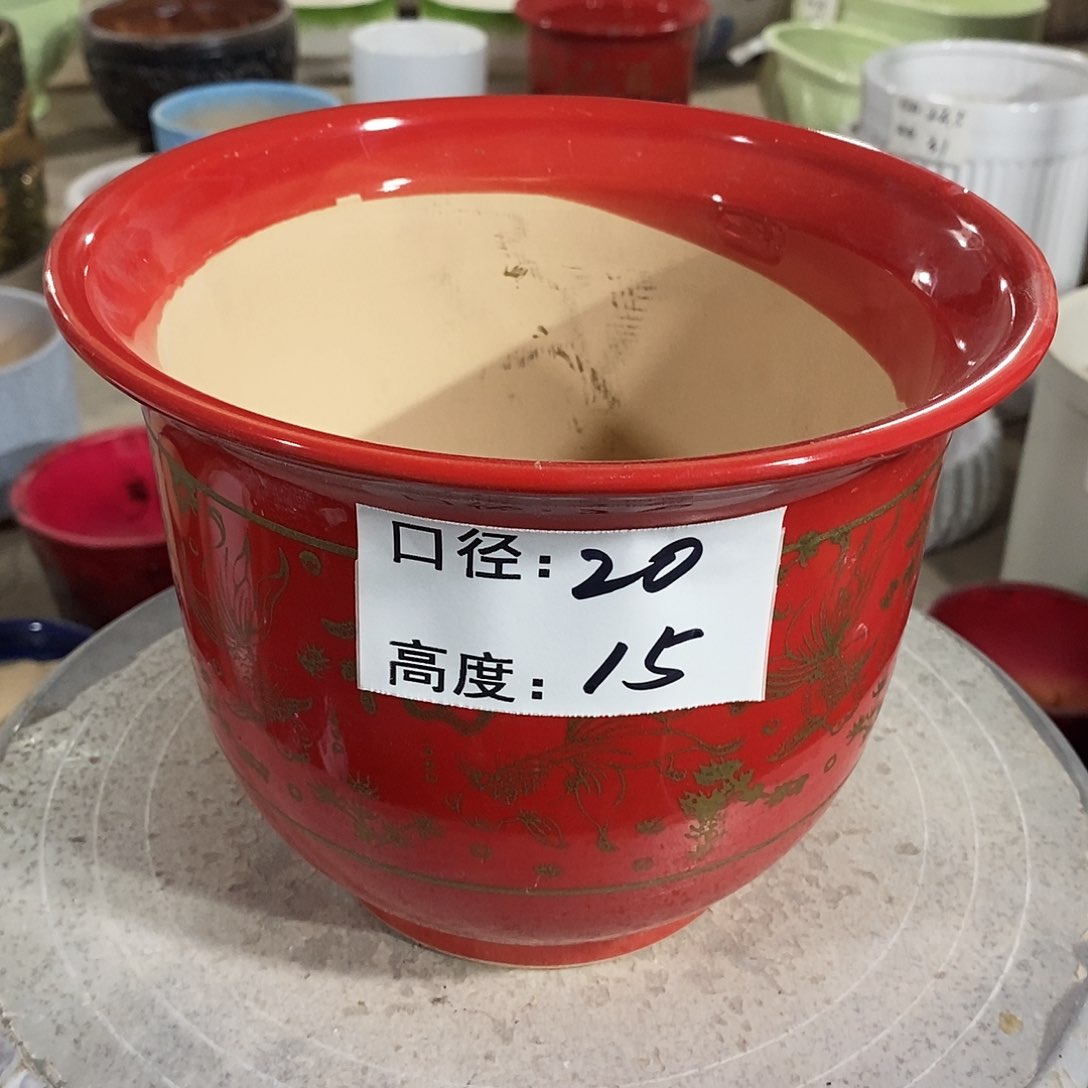 【闪购商品】陶瓷微瑕花盆-红金20×15-1个