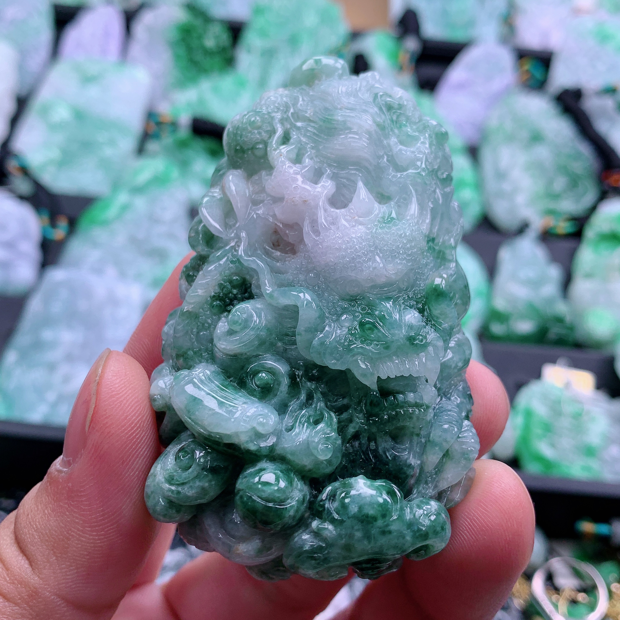 天然A货翡翠龙牌吊坠挂件78.5-48.4-20.4