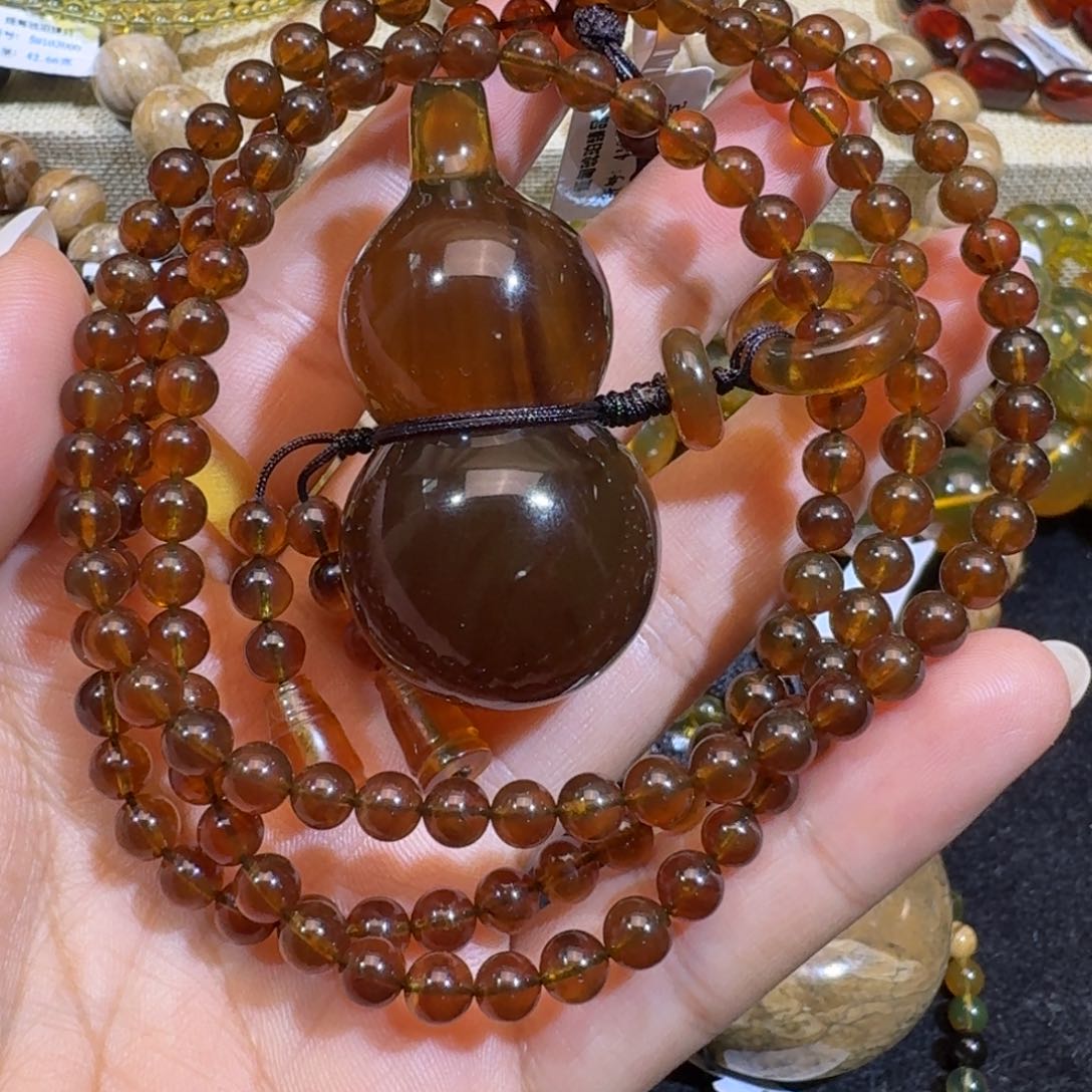 琥珀珠宝奇石未镶嵌葫芦套链