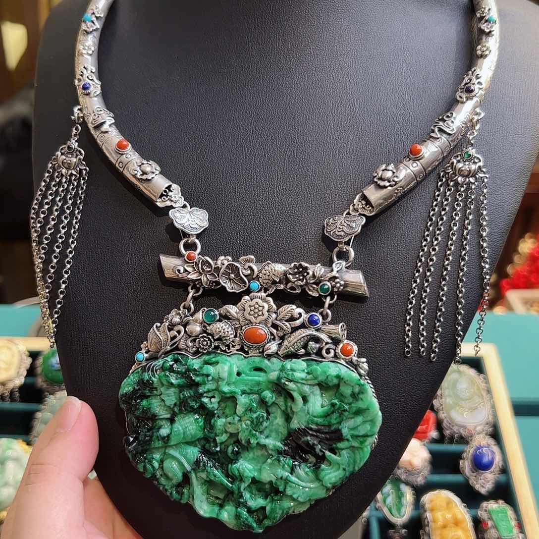 翡翠颈饰银S925镶嵌古风