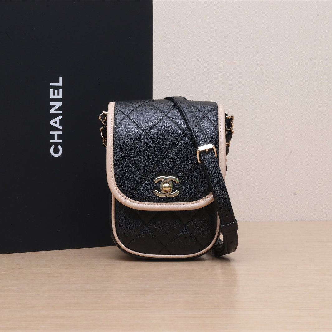 95新 Chanel/香奈儿 【攀攀双双】 31开 金扣 21春夏 竖版手机包
