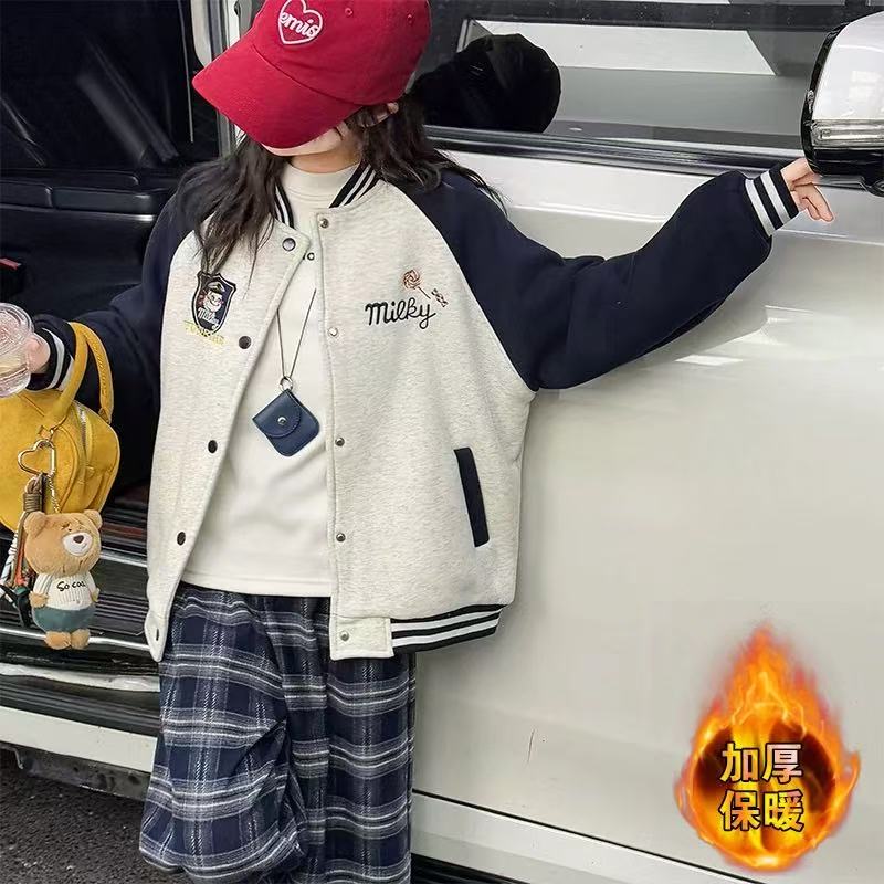 冬款韩版学院风卡通女孩加绒女童棒球服外套 F221 221 R