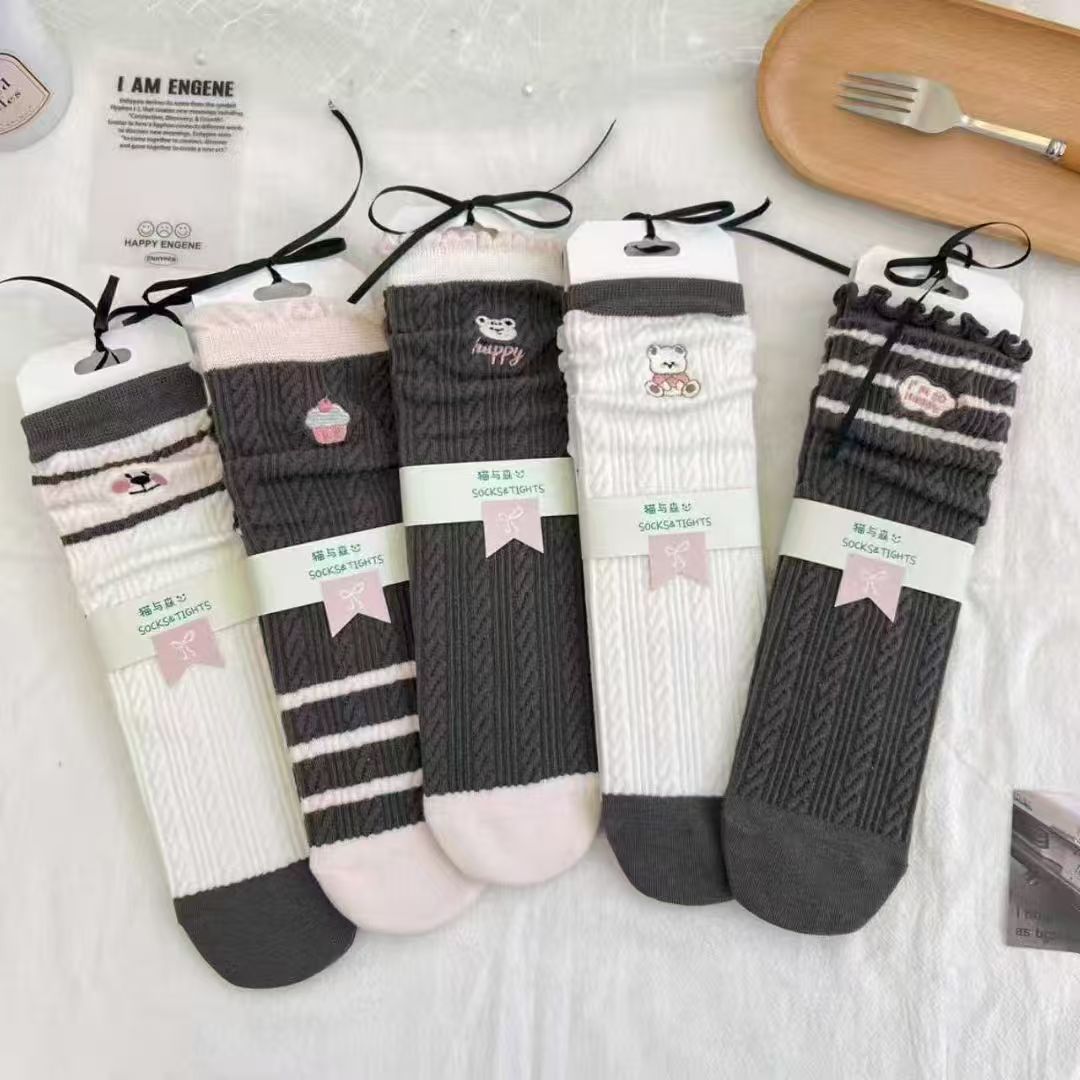 【拍一发五】秋季新品堆堆袜女款爆款2025新款刺绣堆堆袜可爱2503-5