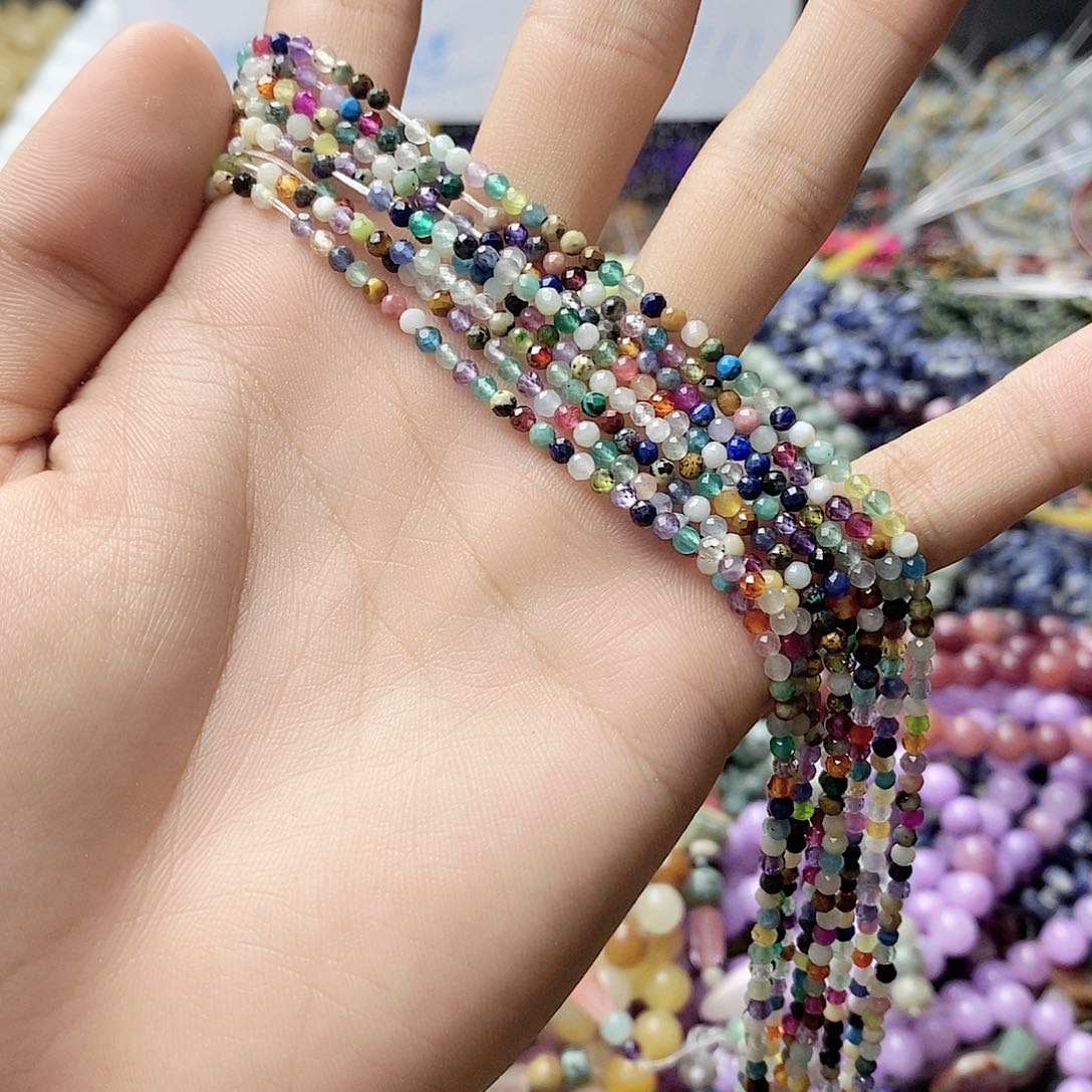 玛瑙/玉髓未镶嵌珠宝半成品一条天然2.5mm切面彩宝圆珠A12