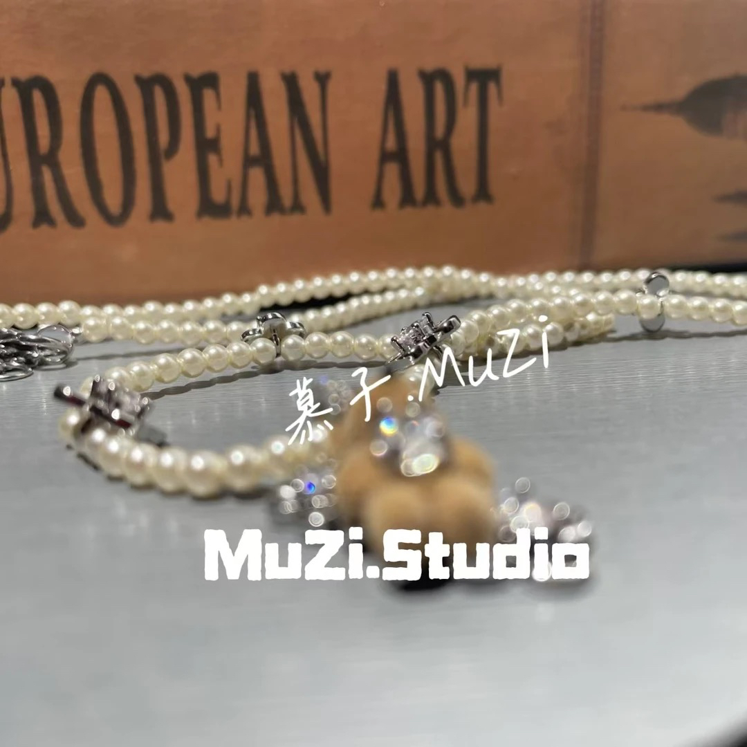 铜合金仿珍珠吊坠 可爱小熊珍珠项链小花朵珠子项链