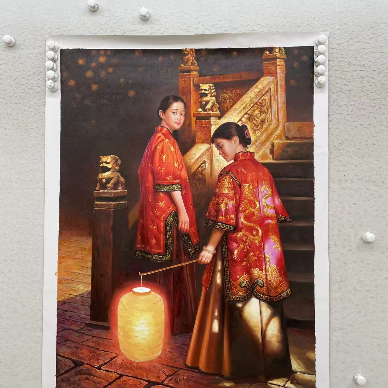 林彦新 ***送子登科--约80-120厘米-手绘油画-麻布