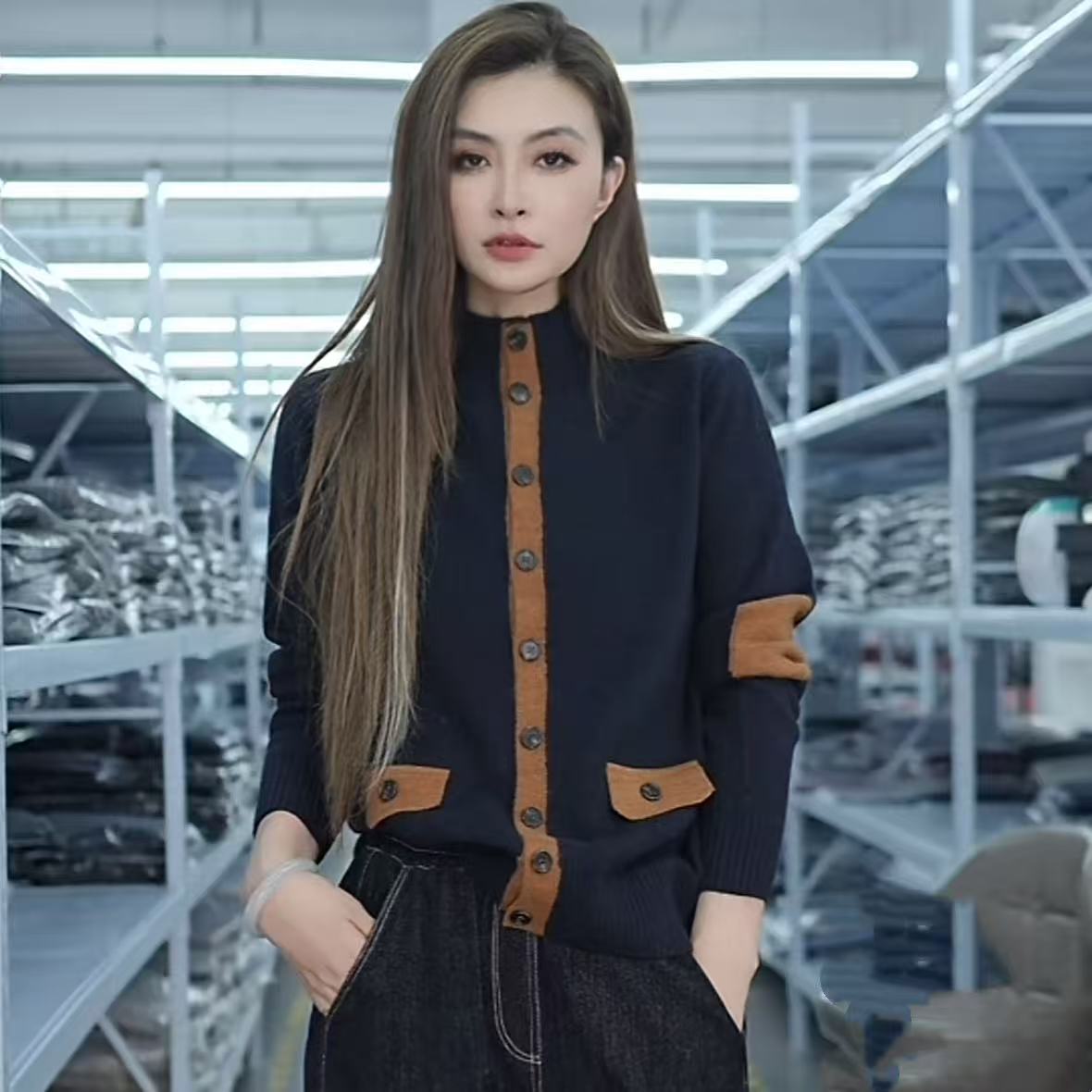 【晴晴精选】秋冬新款时尚百搭显瘦韩版立领气质针织开衫A868#