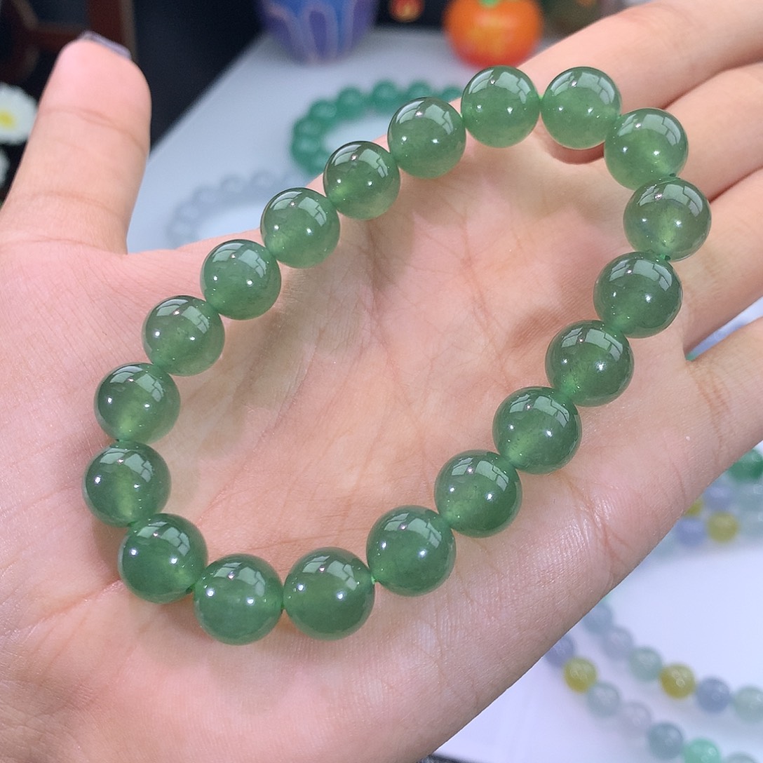 翡翠未镶嵌手链冰种菠菜绿手串