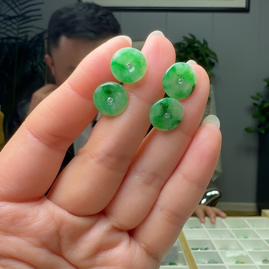 翡翠18K金镶嵌耳饰多样性发货其一