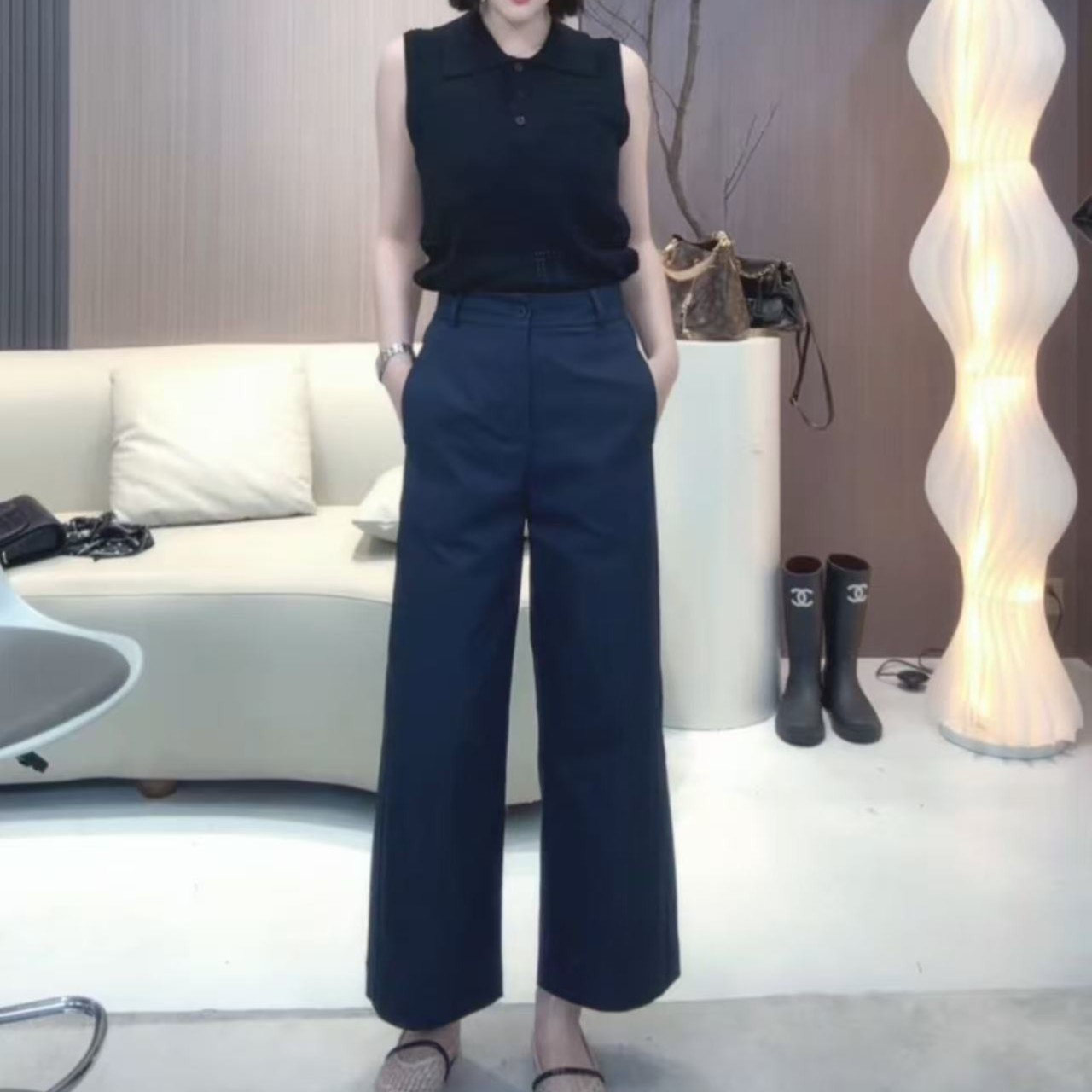 卡其色九分高腰直筒阔腿裤女2025夏季新款百搭宽松显瘦休闲裤