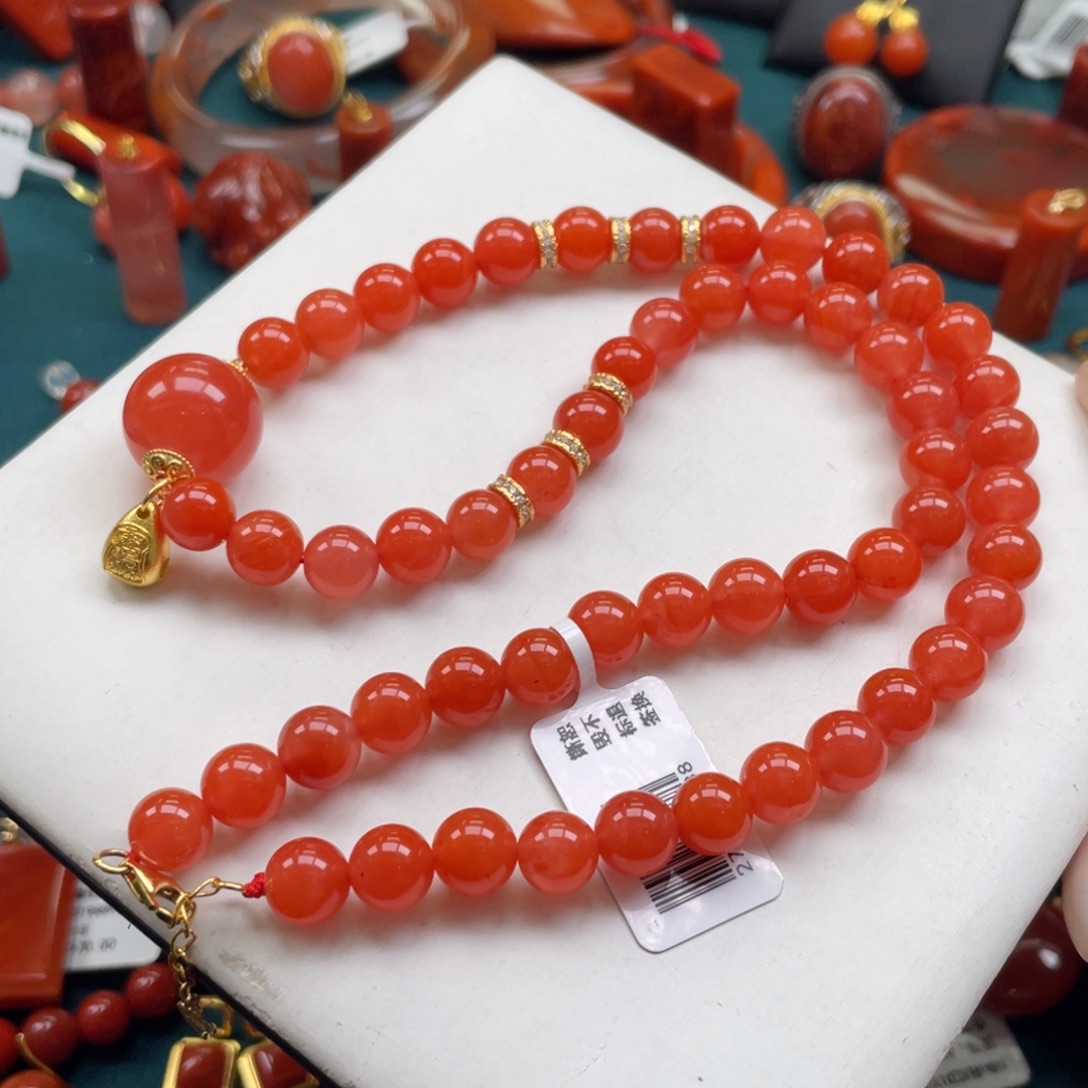 南红玛瑙银S925镶嵌保山南红dly妈妈链8mm