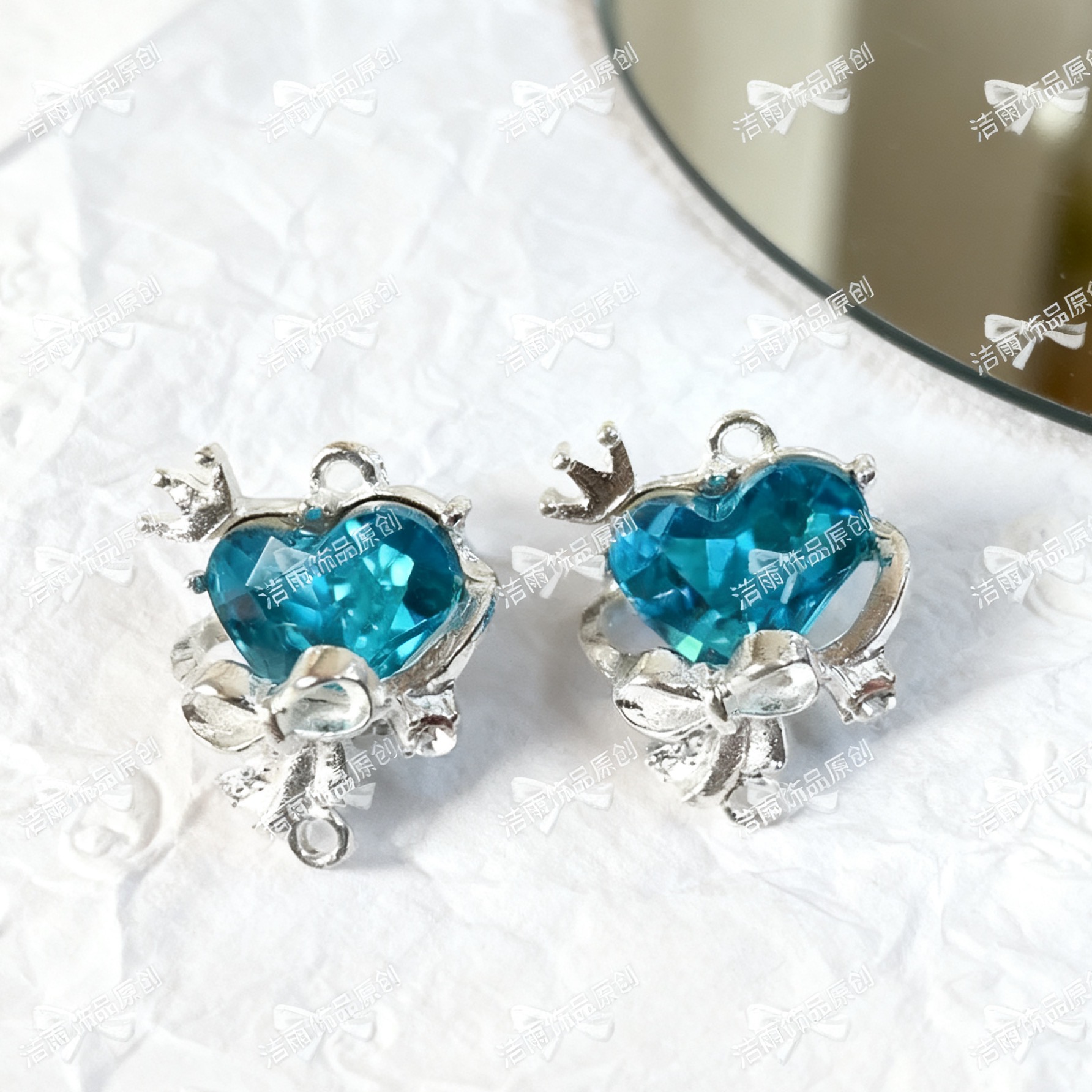 (洁雨饰品 DIY)  P1024 彩色玻璃桃心双吊坠合金饰品挂件diy串珠