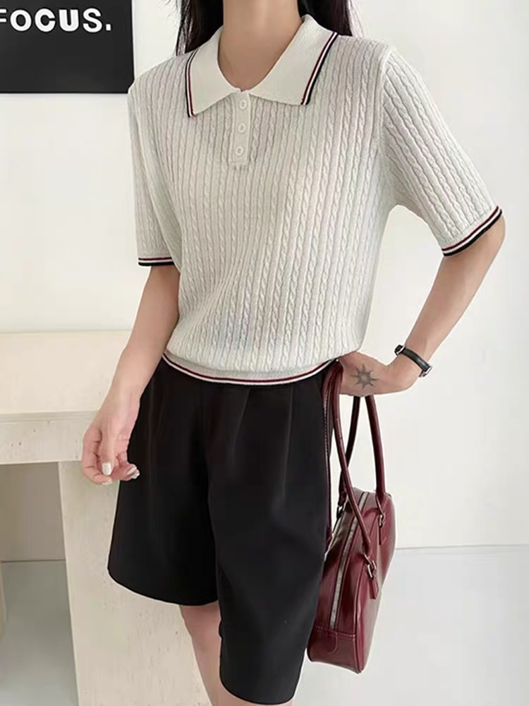 5701千炫家女装新款夏季韩系纯色纽扣半开百搭上衣