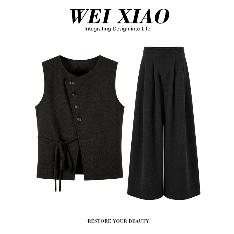 高级感马甲套装女2025春秋新款韩系轻熟风气质显瘦阔腿裤三件套