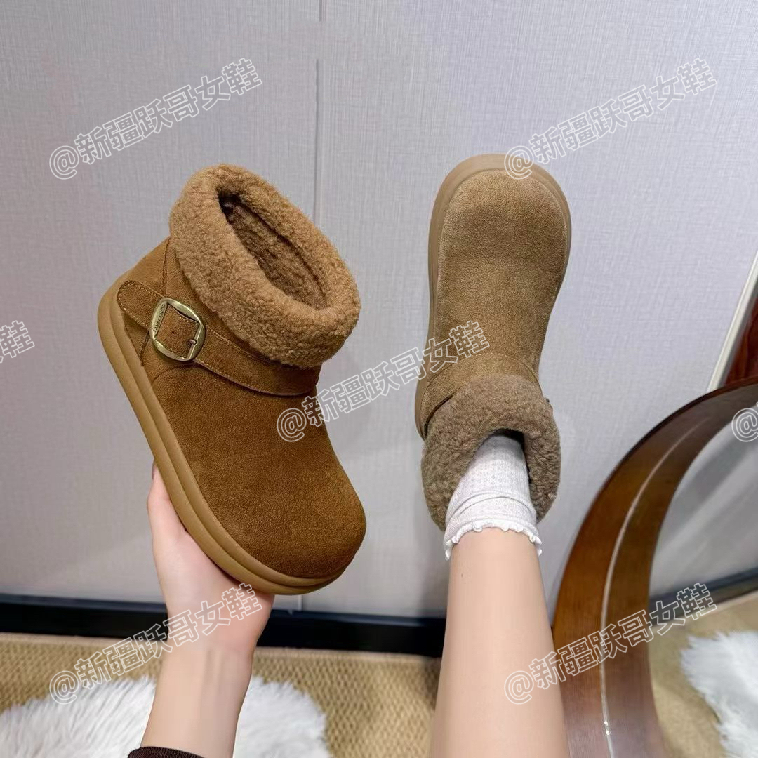 新疆跃哥雪地靴2025冬季加绒保暖毛毛棉鞋防滑棉靴软底短靴A11-6