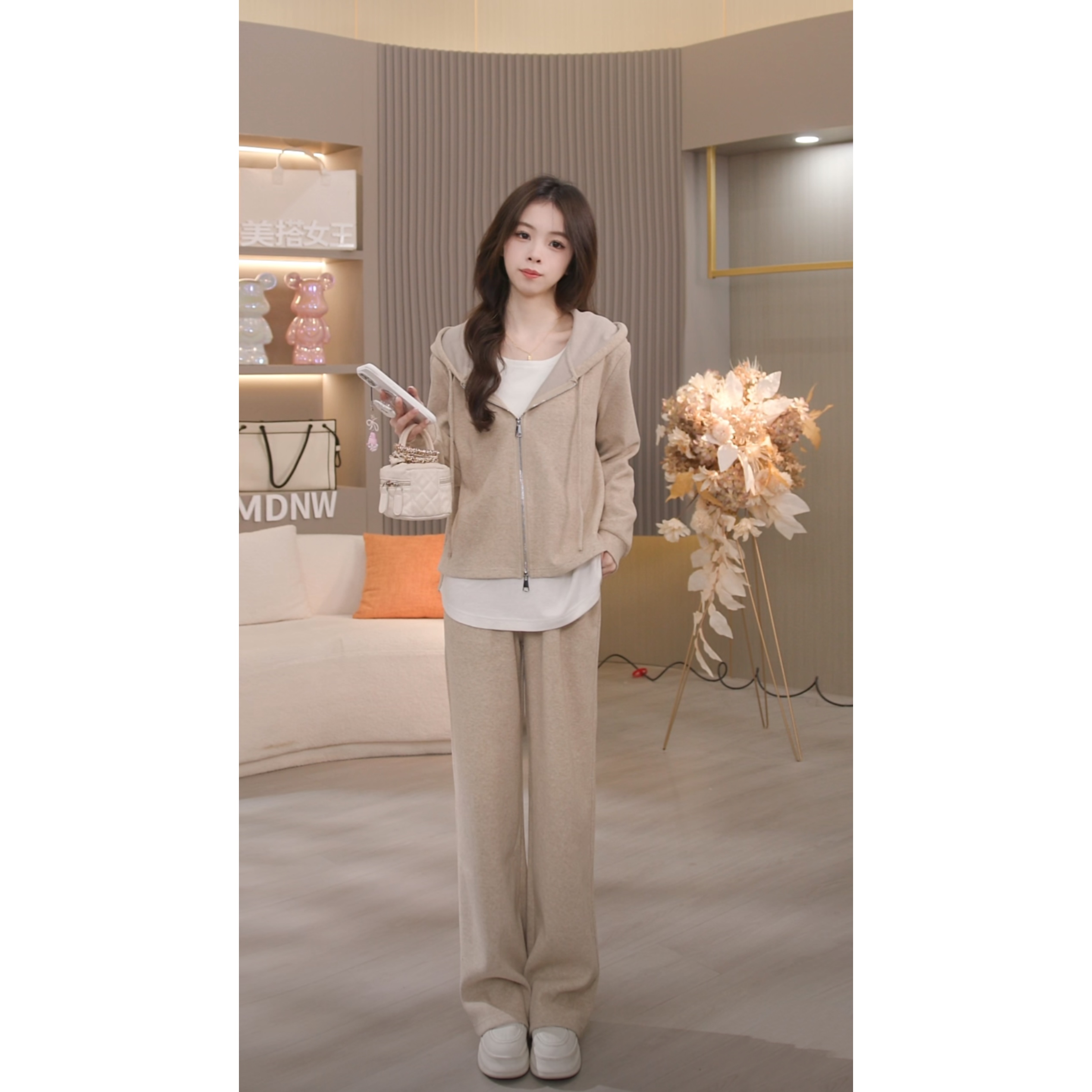 【120】休闲运动风时髦连帽假两件卫衣+阔腿裤套装TZ1955