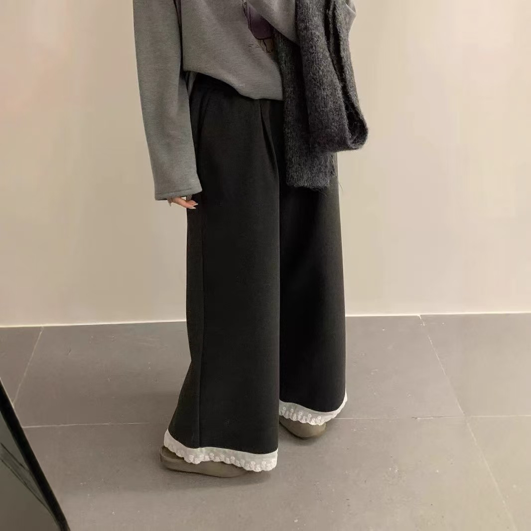 特价处理加厚北极绒蕾丝花边阔腿 不退换 不退换