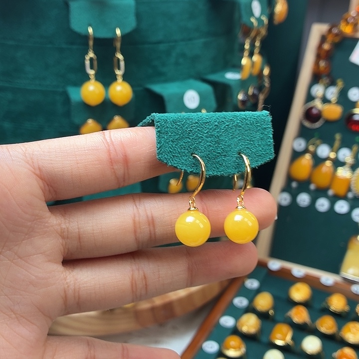 琥珀银S925镶嵌耳饰