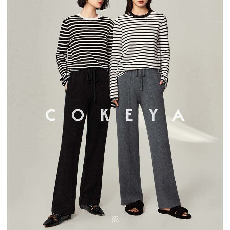 COKEYA/加厚一条过冬~内蒙古山羊绒弹力高腰针织直筒裤