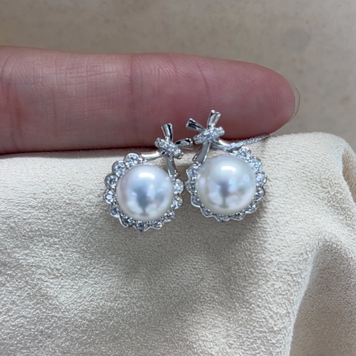 银S925镶嵌耳饰海水珍珠澳白8-9m 67号