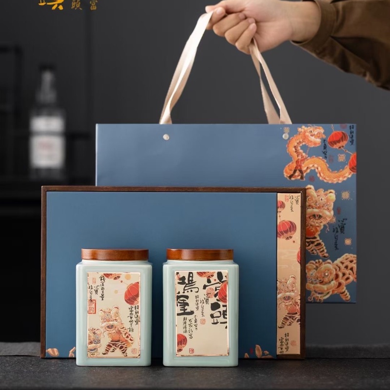 茉莉花茶浓香型茉莉花草茶陶瓷罐鸿运当头礼盒装