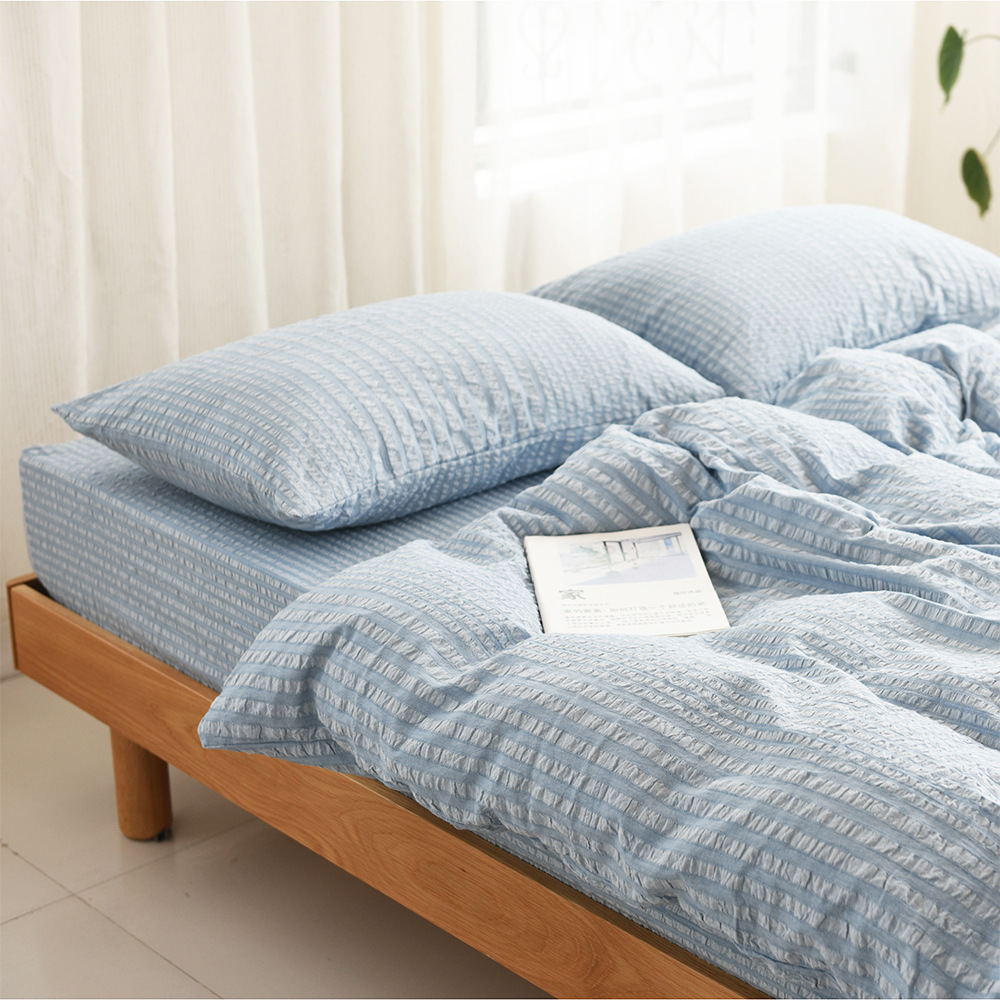 【床单&床笠款】无印风纯棉泡泡纱四件套被套被单被子被罩床品简约