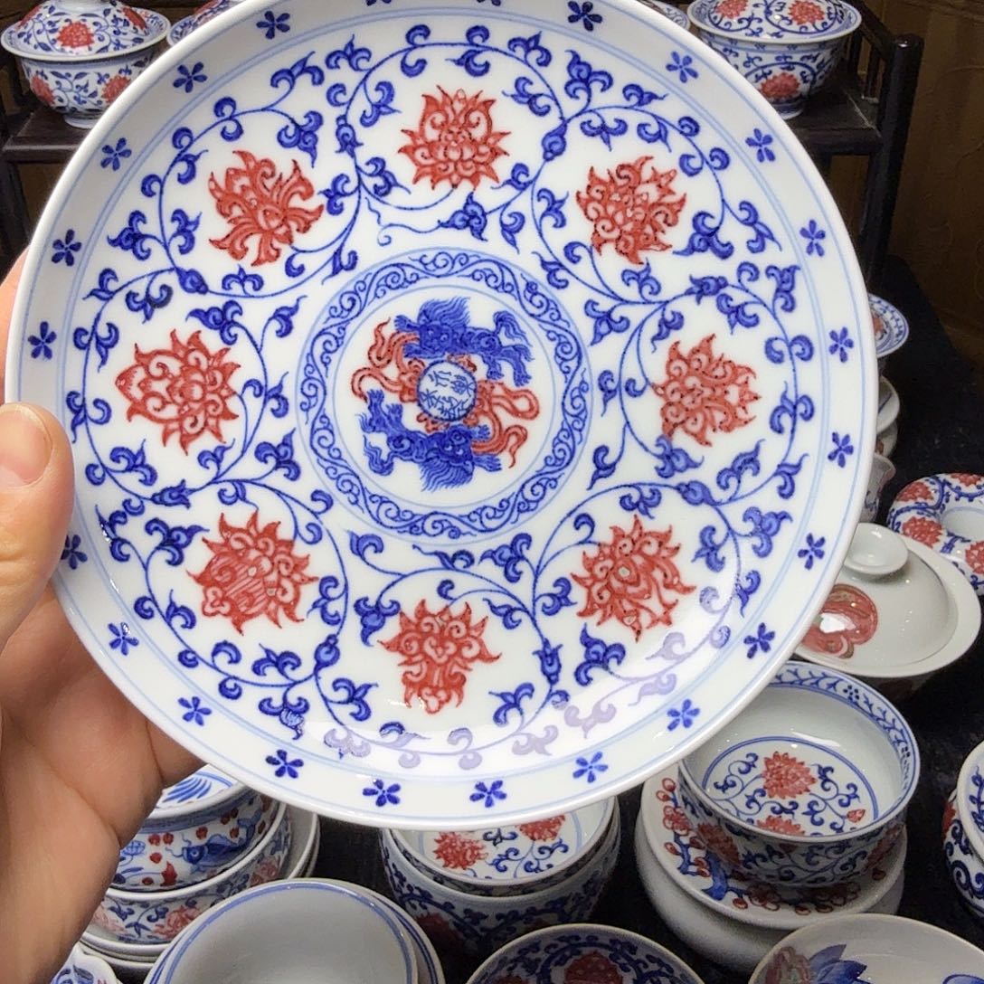 青花釉里红双狮壶承特价款