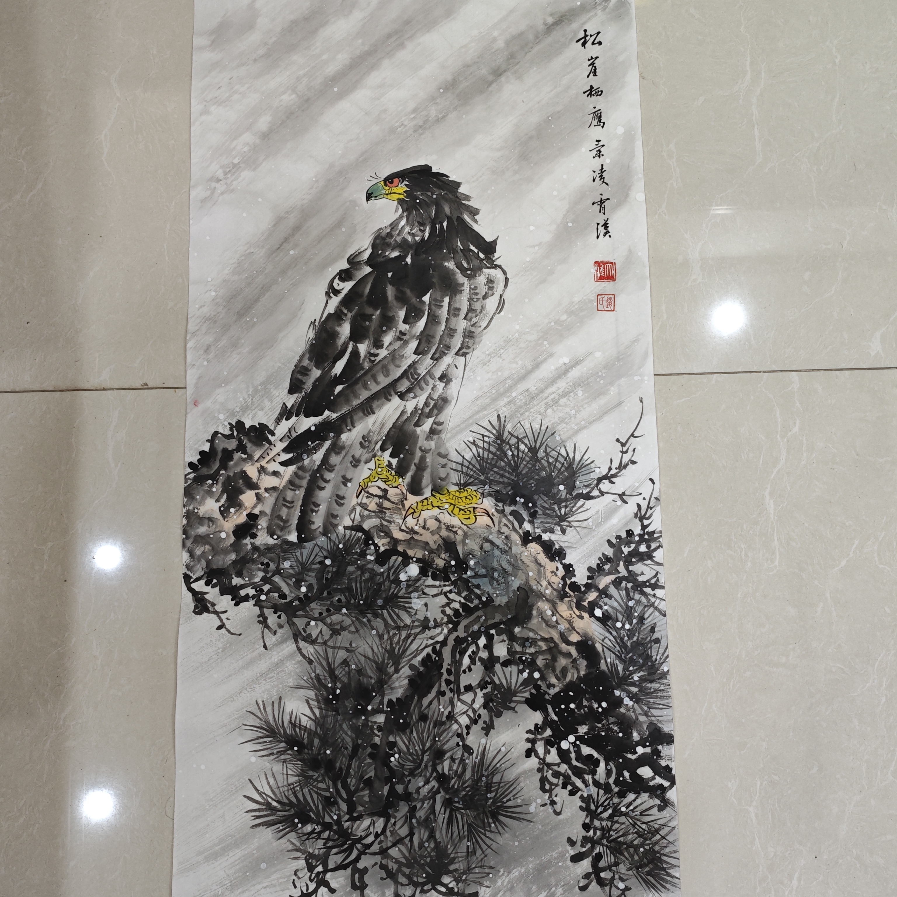 雄鹰高瞻远瞩三尺斗方纯手绘作品