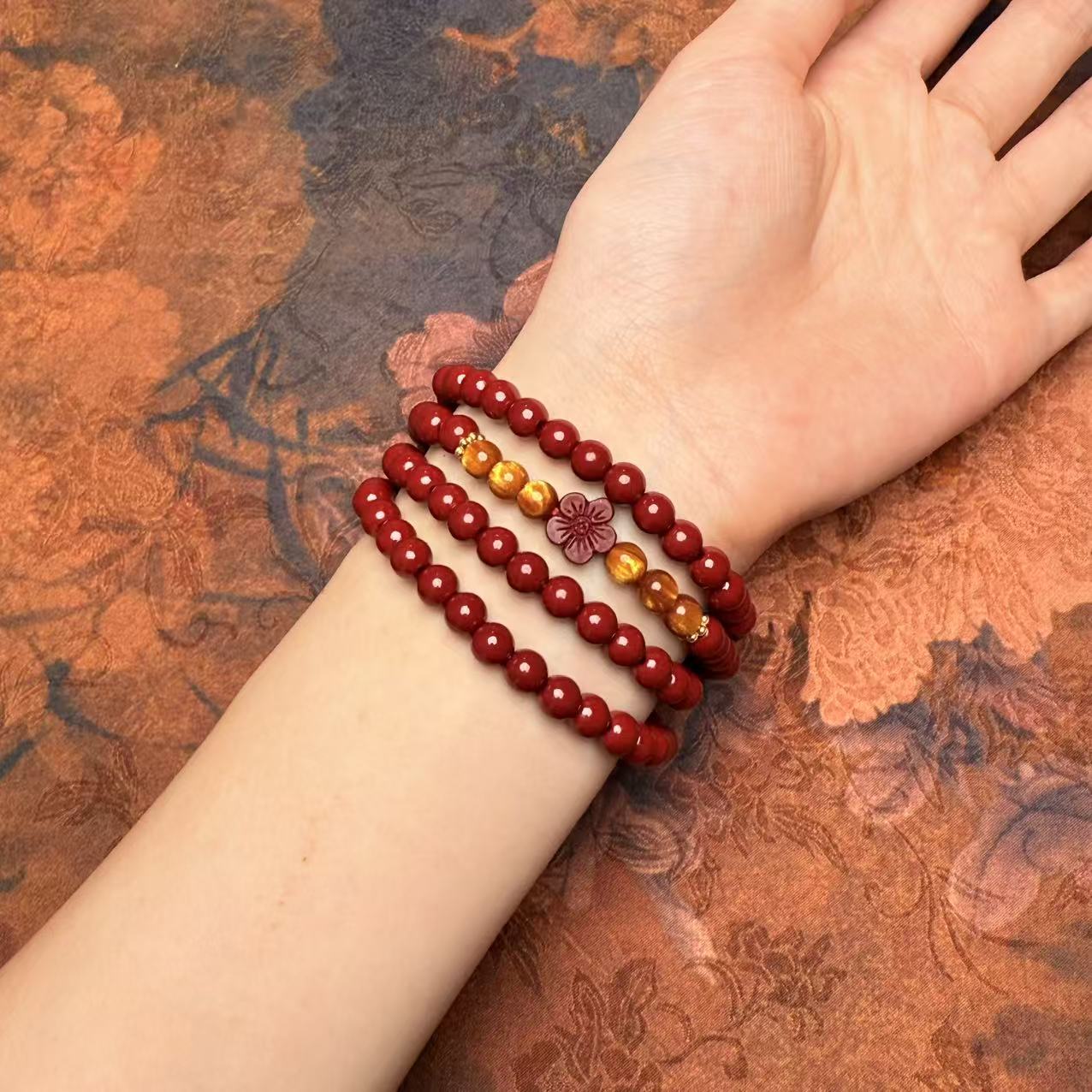 含辰砂工艺品S0997-S级朱砂108颗多圈手串（无礼盒）