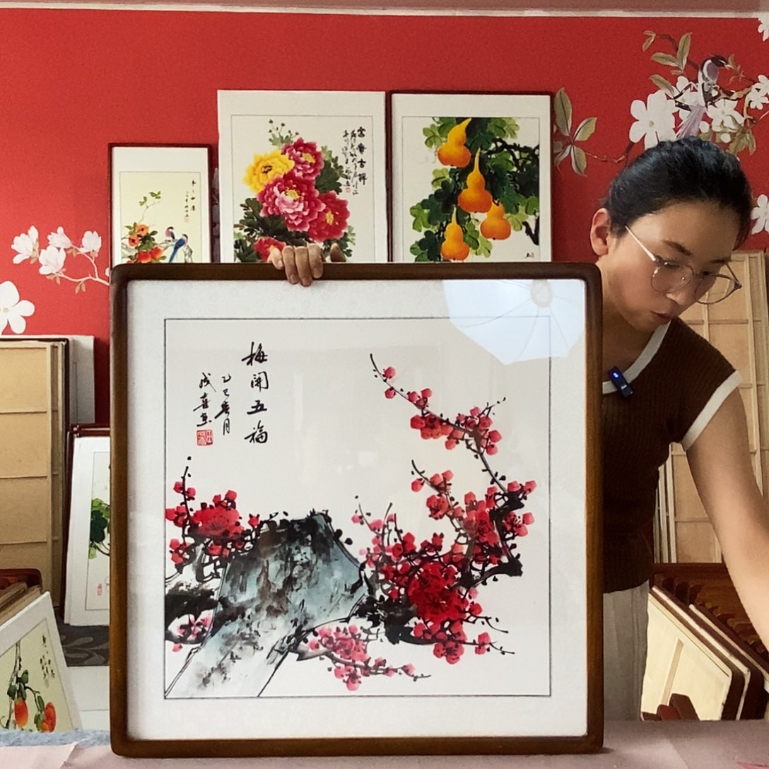 国画手写手绘带框包邮62✖️62国画作品