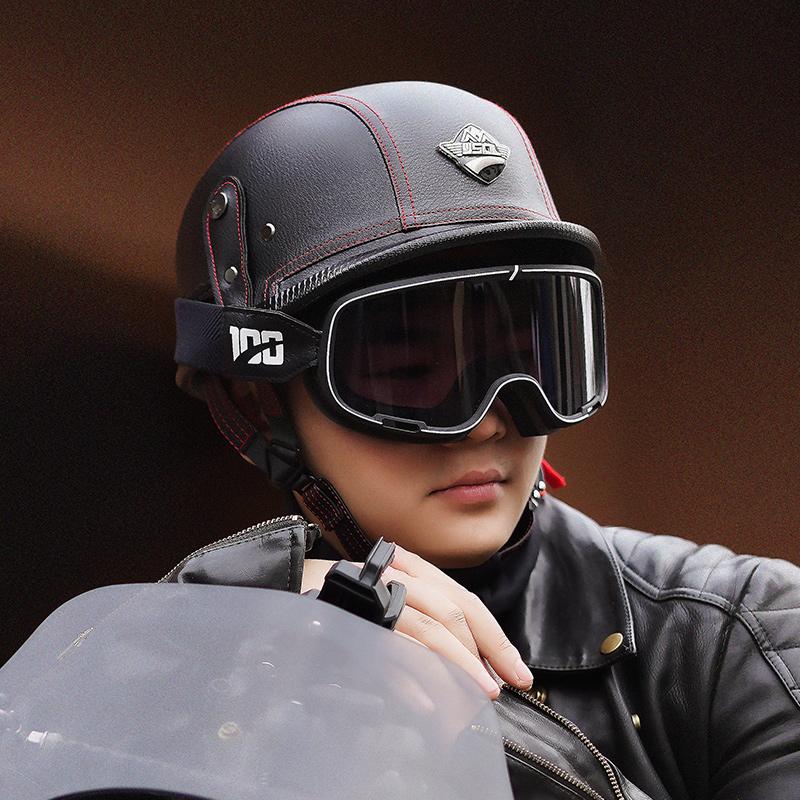 3C德式大兵盔踏板复古摩托车半盔轻便透气男女通用四季巡航头盔