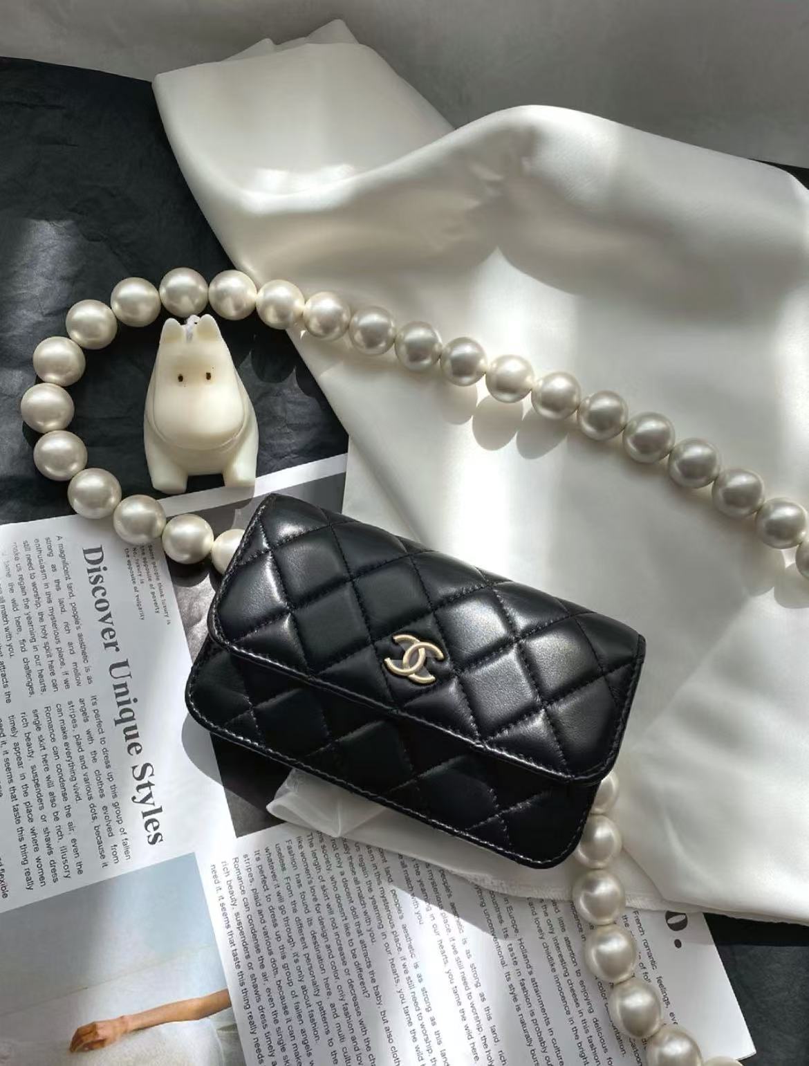 95新 Chanel/香奈儿 展会外场！黑金珍珠链条mini woc包 31开