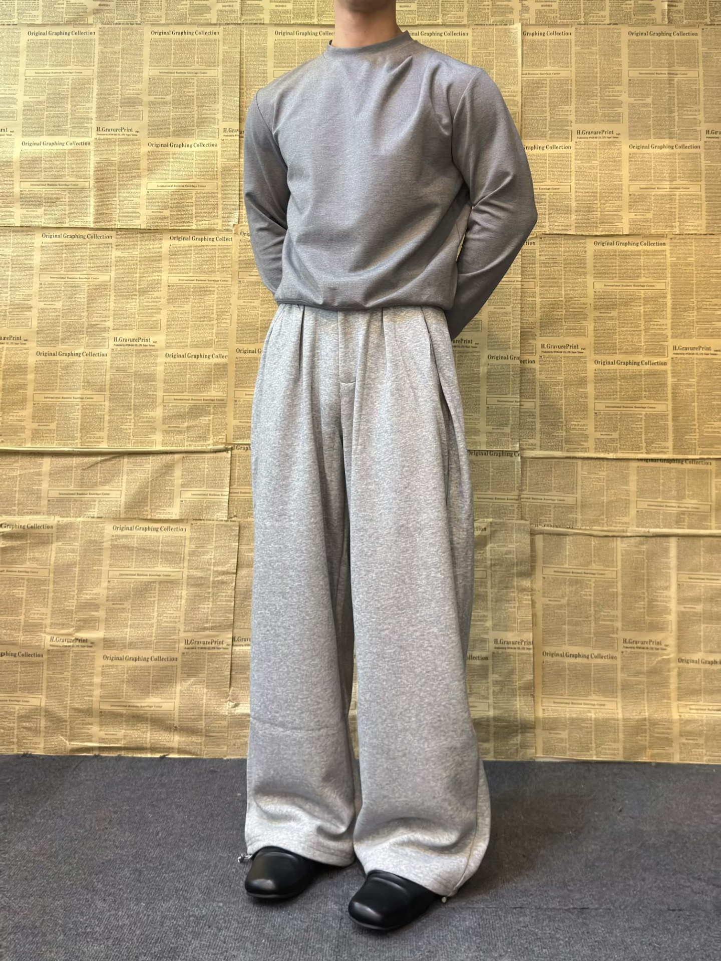 YU811秋季松紧腰阔腿裤子百搭高级感宽松垂感直筒休闲卫裤秋冬