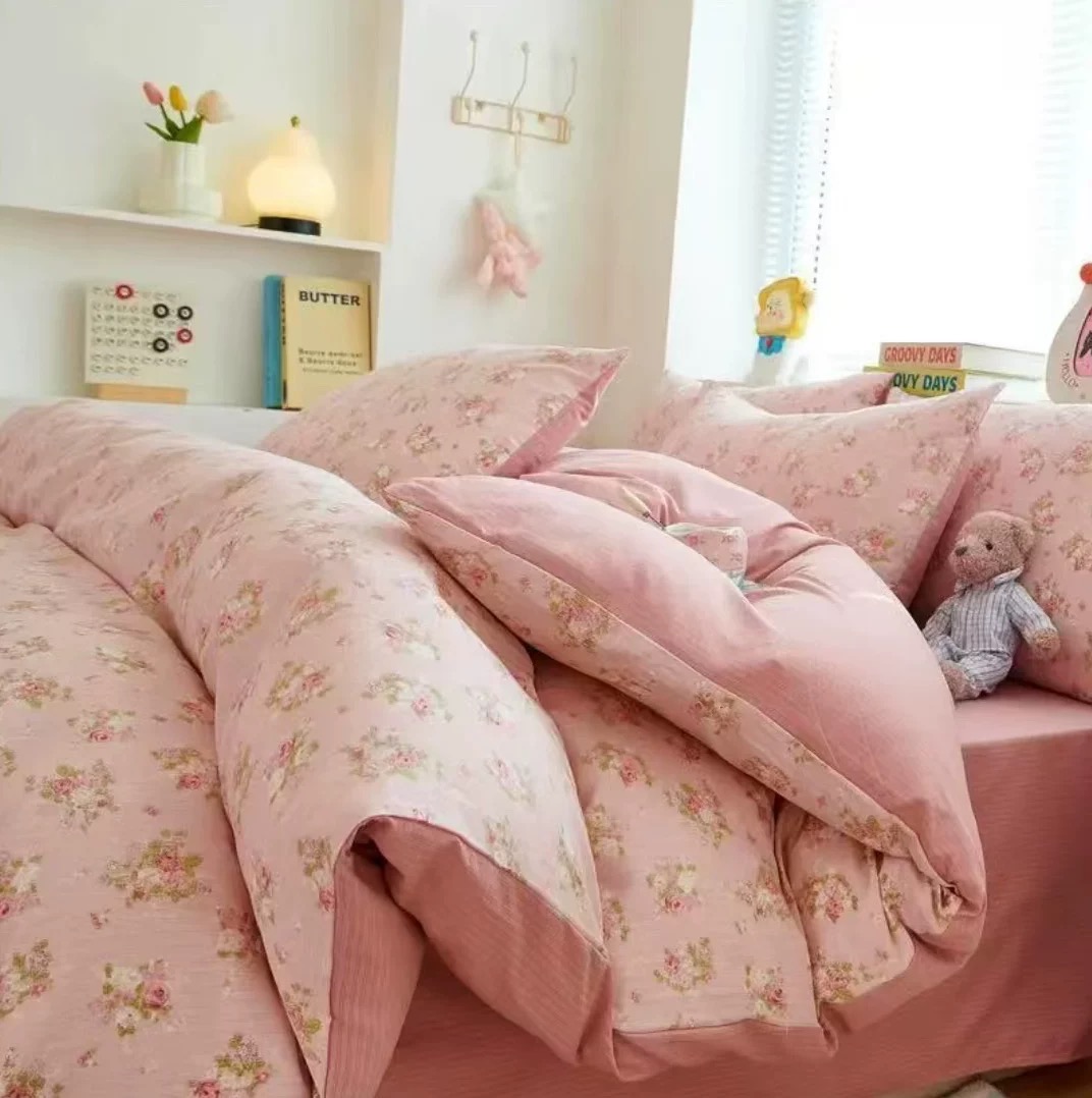 四件套【春和豆沙】有氧提花双层纱母婴级韩版碎花柔软透气床单