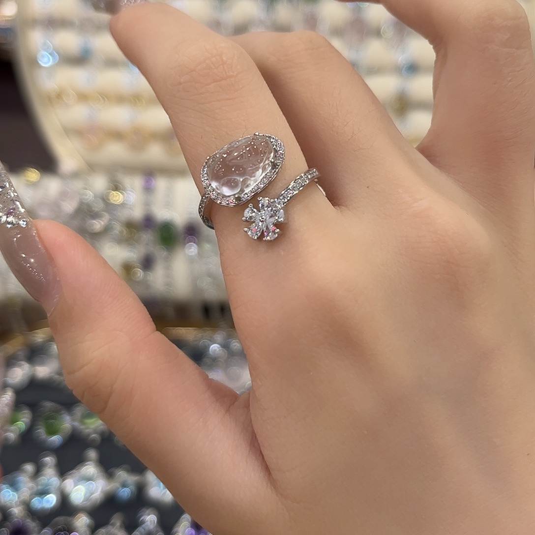 蛇纹石玉银S925镶嵌女款戒指