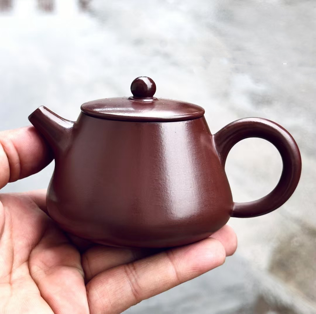 潮州朱泥壶全手工手拉壶紫泥黑金刚石瓢壶小容量 120cc