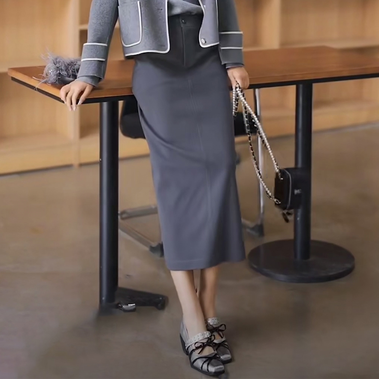48834【魔系列】气质直筒裙毛呢半身裙E42311066