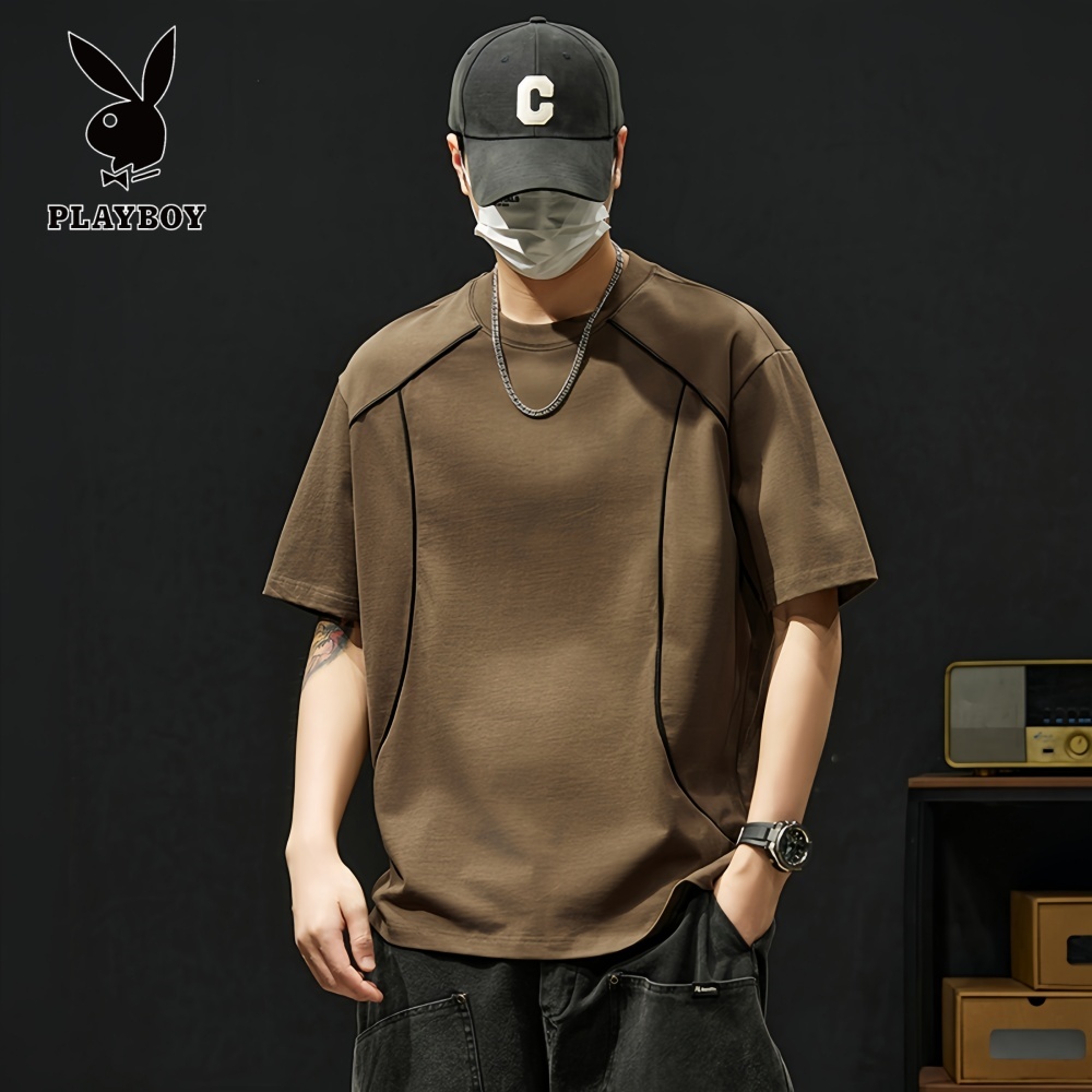PLAYBOY/花花公子夏季美式休闲圆领青年男士短袖t恤简约宽松上衣