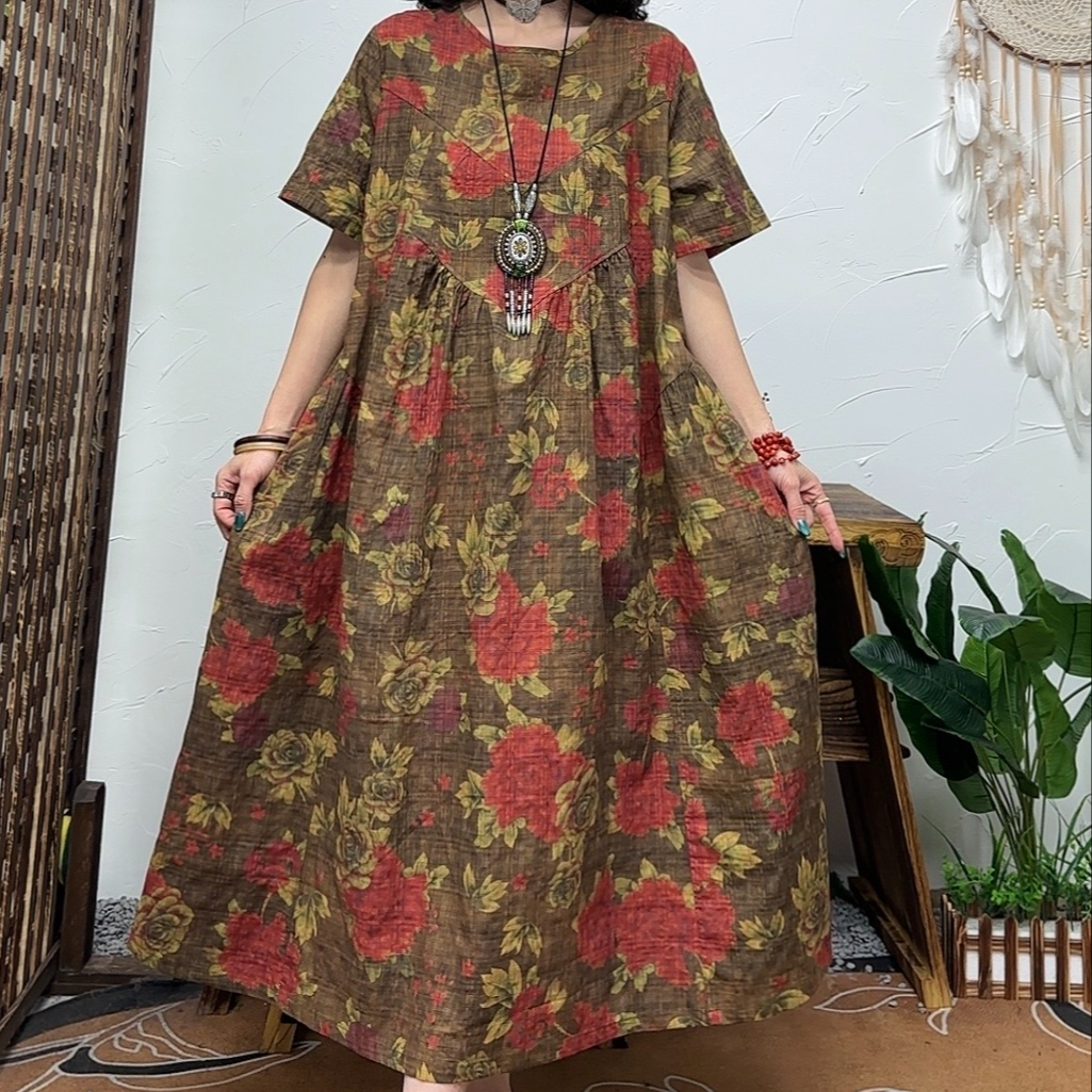 10895新款夏季优雅减龄宽松显瘦连衣裙QZ