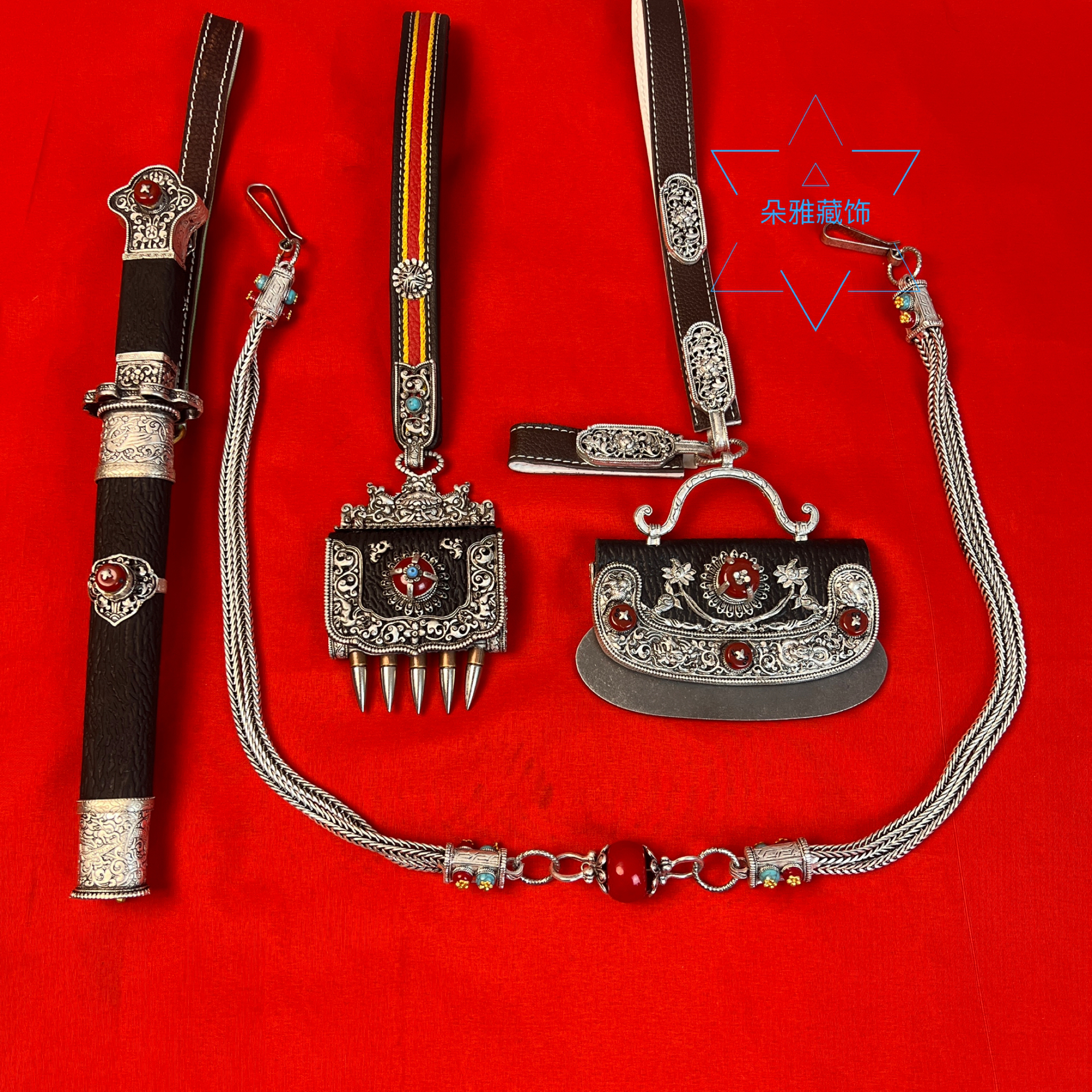 新款藏饰民族风男士腰间配饰高档套装，藏族腰链腰带百搭配饰挂件