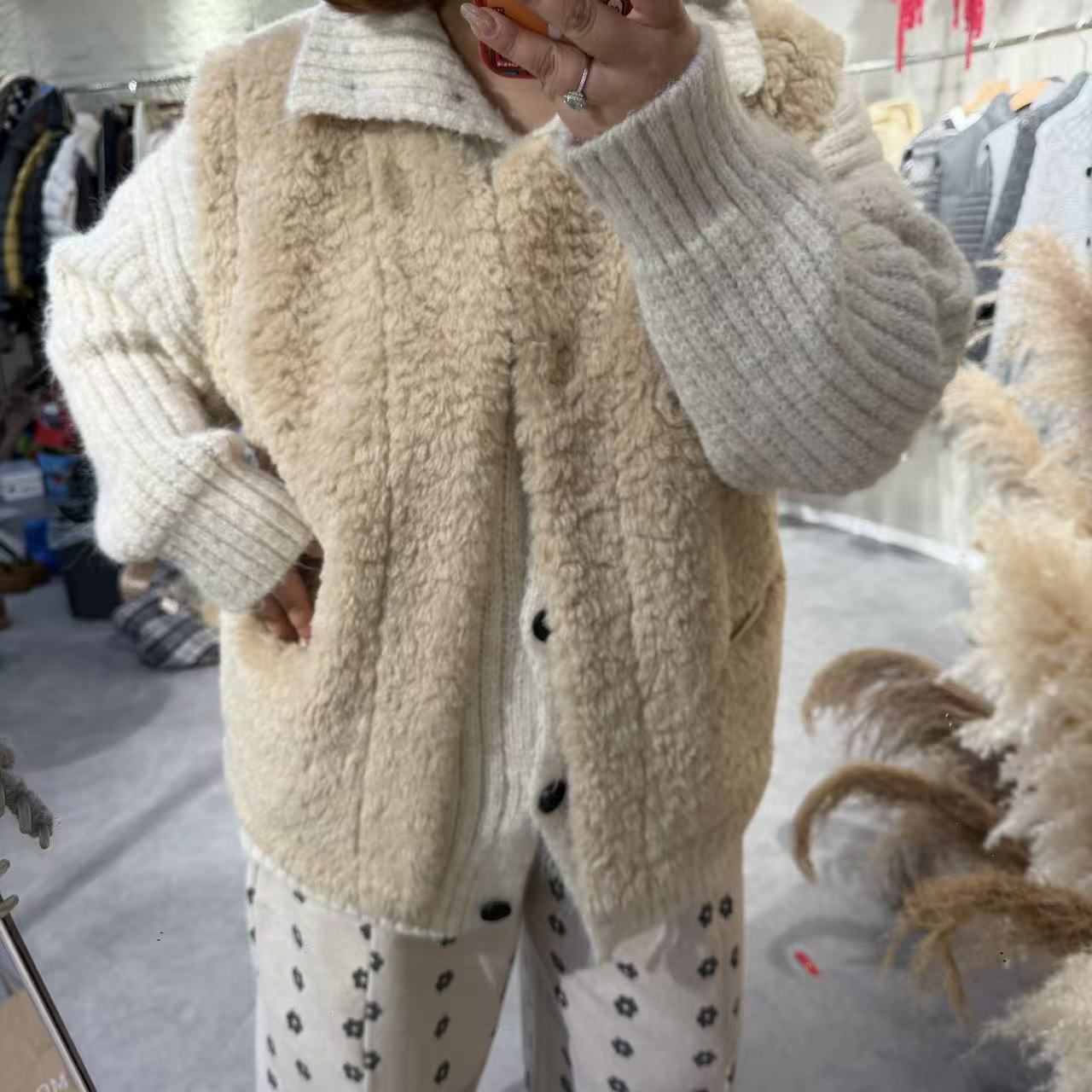 【冯七七】886小立领老钱风毛衣马甲套装