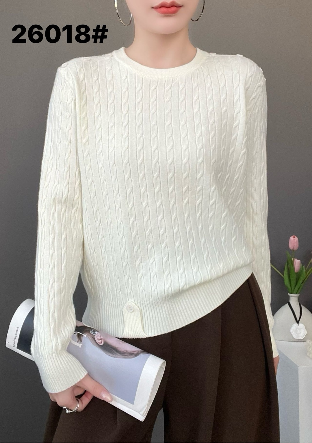 针织圆领毛衣秋冬羊毛衫毛针织衫羊毛长袖针织衫显瘦百搭宽松