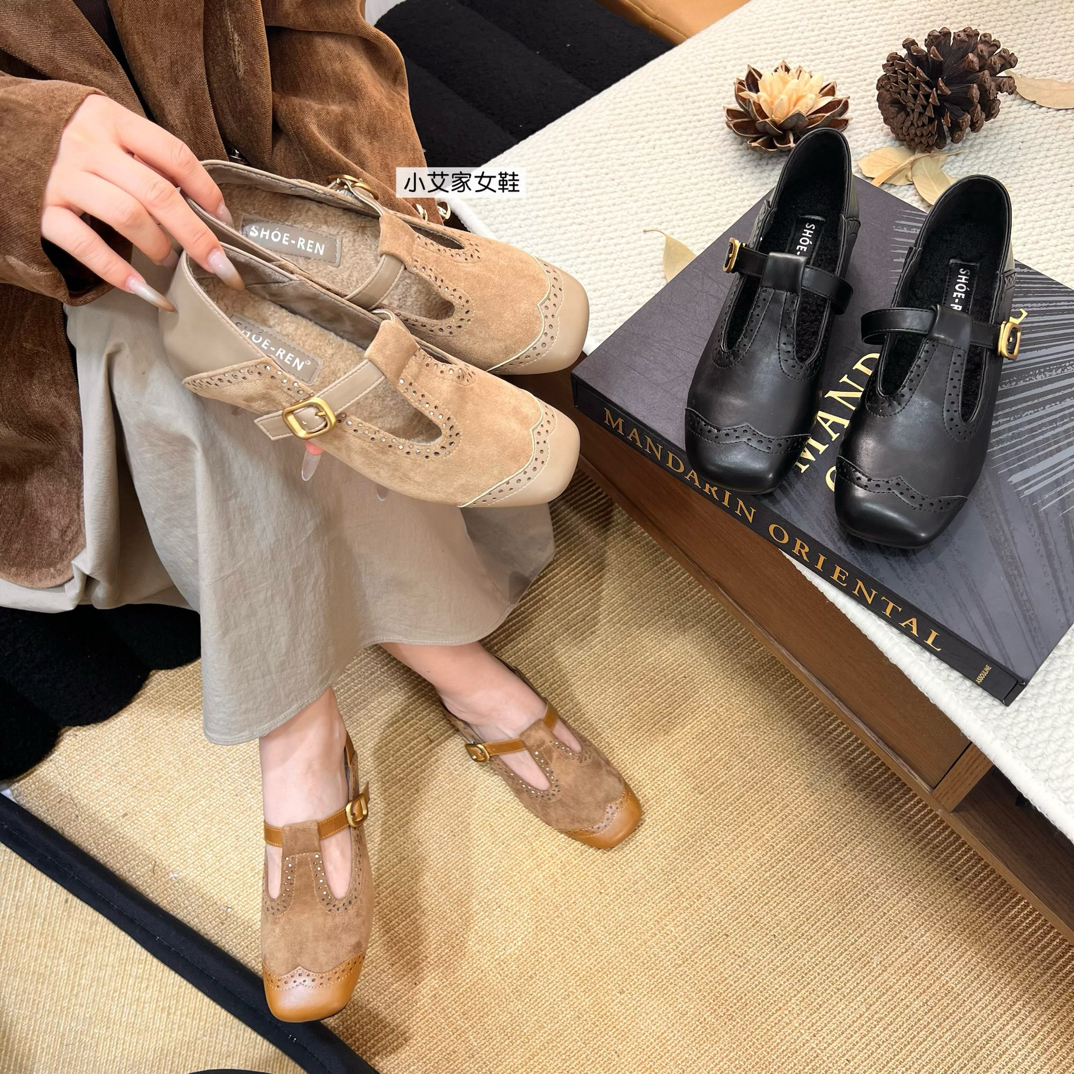 复古棕色加绒款内增高单鞋女2025年秋季新款百搭玛丽珍鞋8803-1