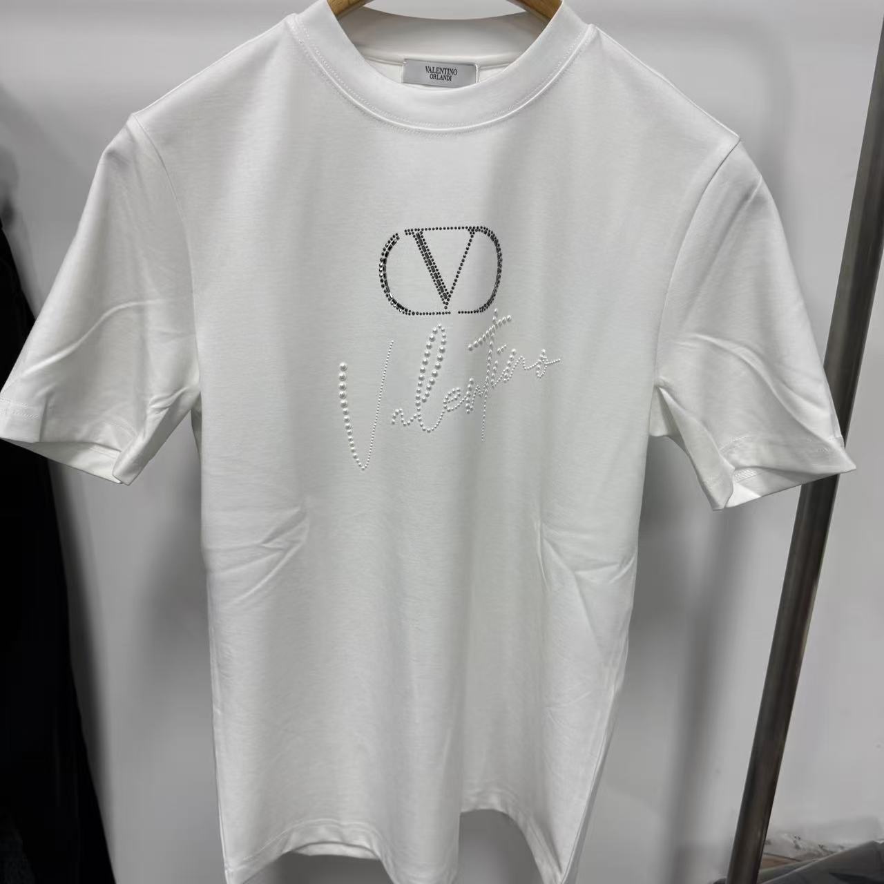 男士秋冬A版白色时尚休闲百搭水钻钉珠logo短袖T恤 1VT255552半袖