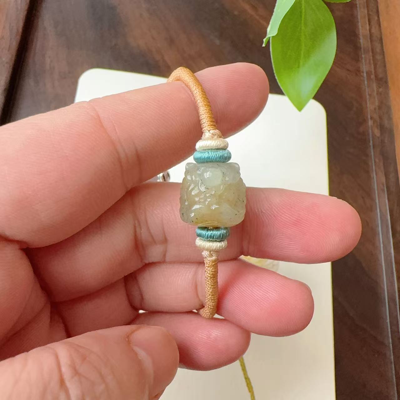 一物一拍/和田玉新疆青花带糖醒狮手绳