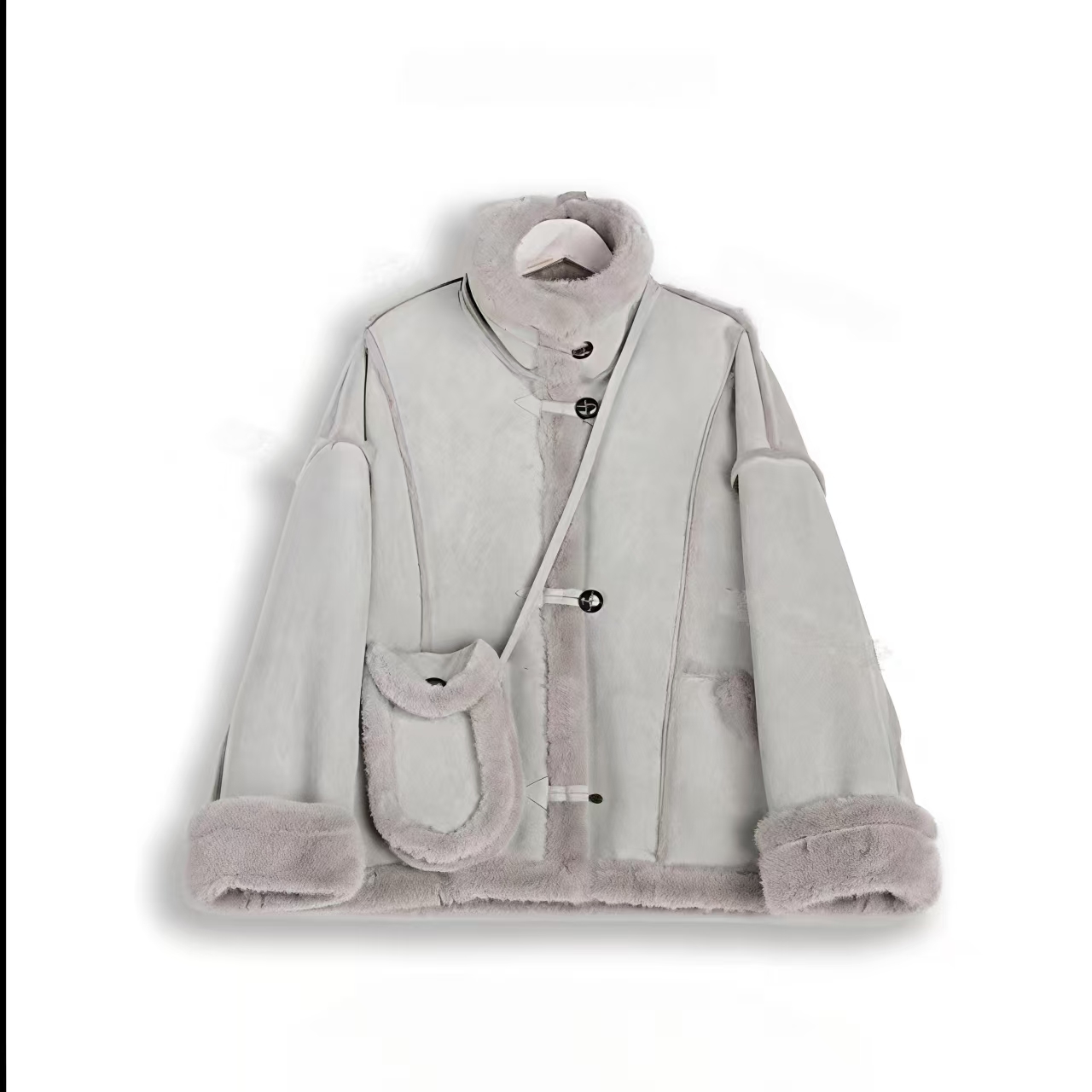 T（送包包）时尚慵懒风拼接立领机车服冬季加厚短外套