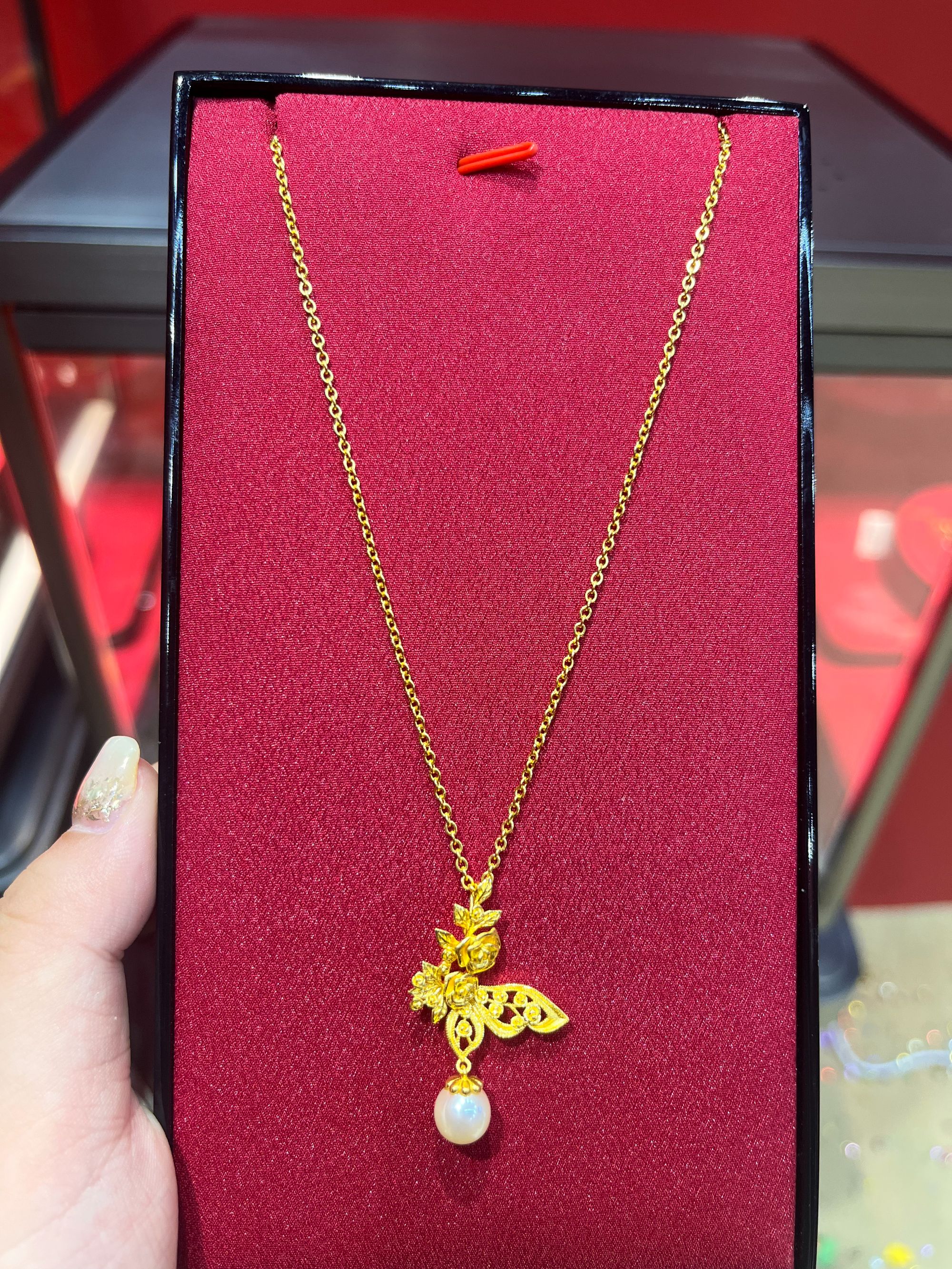 鳳喆錾刻精品工艺设计师款花花国风婚嫁日常项链(一对)足金999