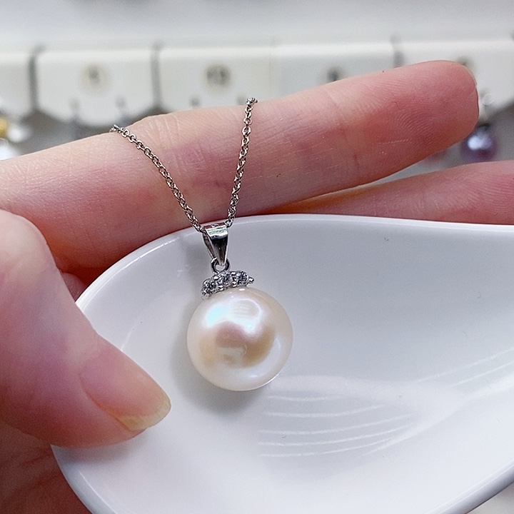 银S925镶嵌淡水珍珠颈饰12mmA