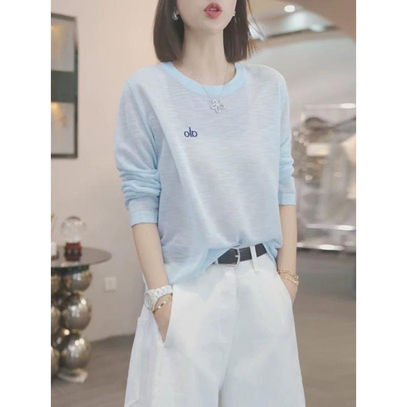 高级感字母灰色长袖t恤女装早秋季2025新款打底衫上衣防晒衣罩衫