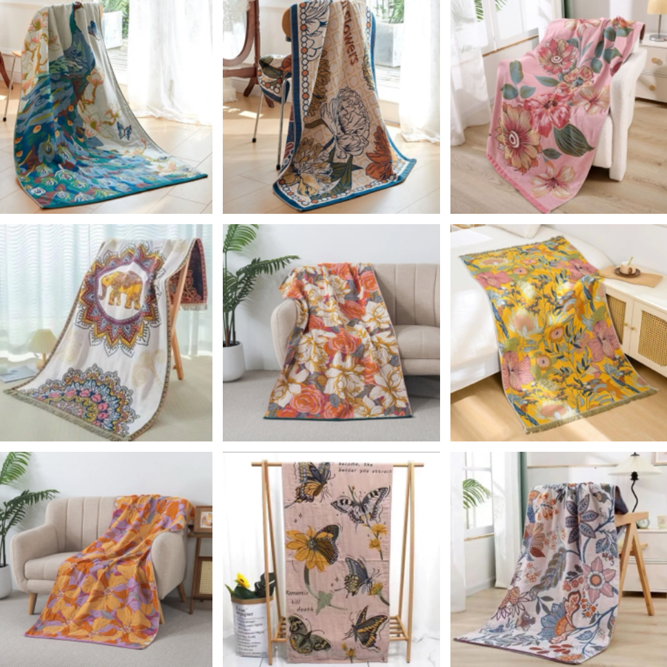 【新粉福利】精品纱布浴巾80*160--花型随机